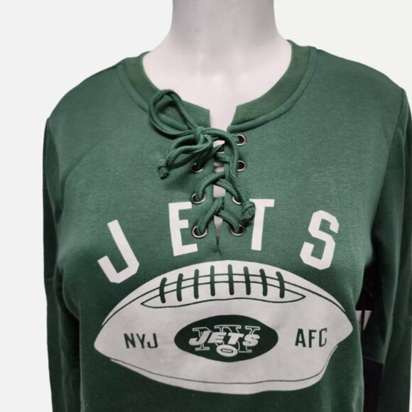 New York Jets Sweatshirt Women's Medium Green NFL Team Apparel V Neck Drawstring - Picture 2 of 10